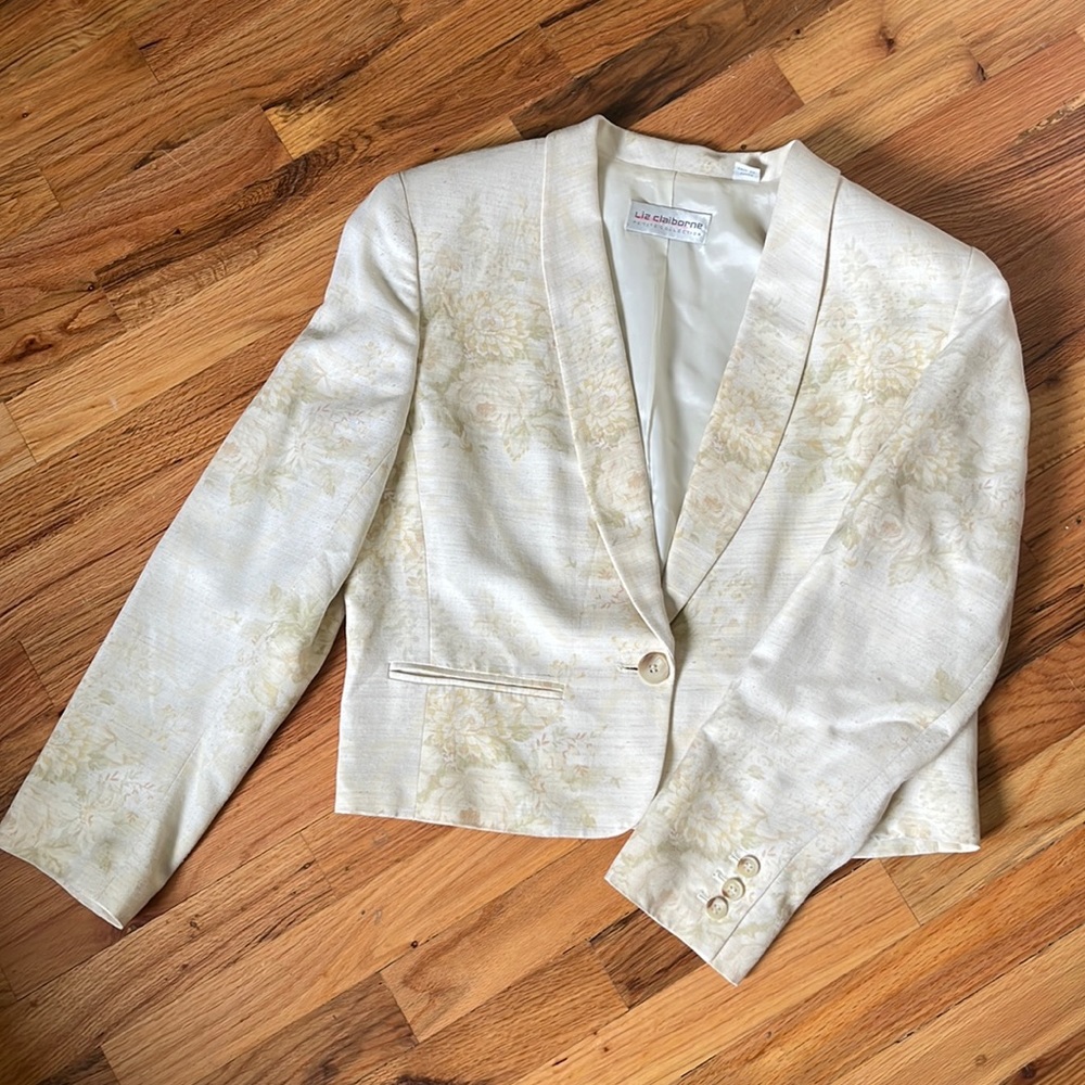 Vintage 80’s Liz Claiborne Petite Cream Floral Blazer